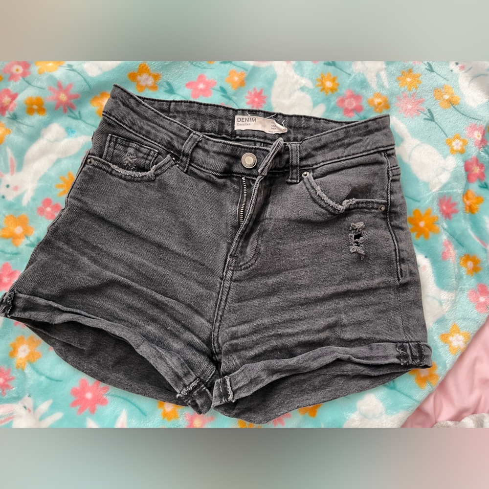 Bershka Black Jean Shorts High-Waisted Cut-Off Style
